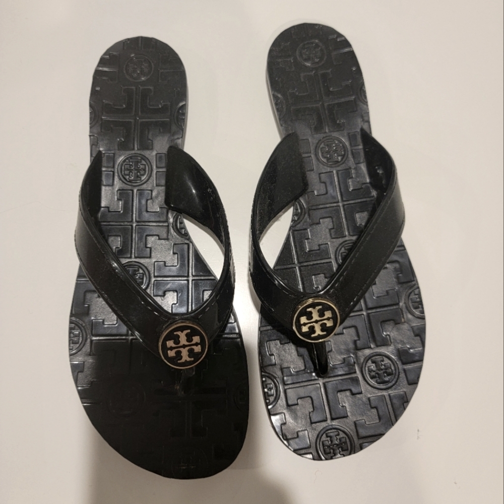 Tory Burch black jelly sandals worn twice like new condition.  Size 7